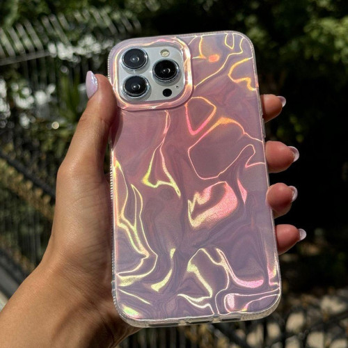 Pink holographic case with wave design for iPhone 15
