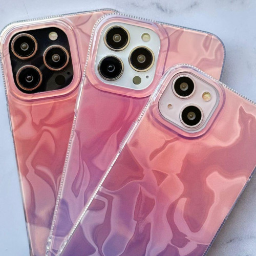 Pink holographic case with wave design for iPhone 15